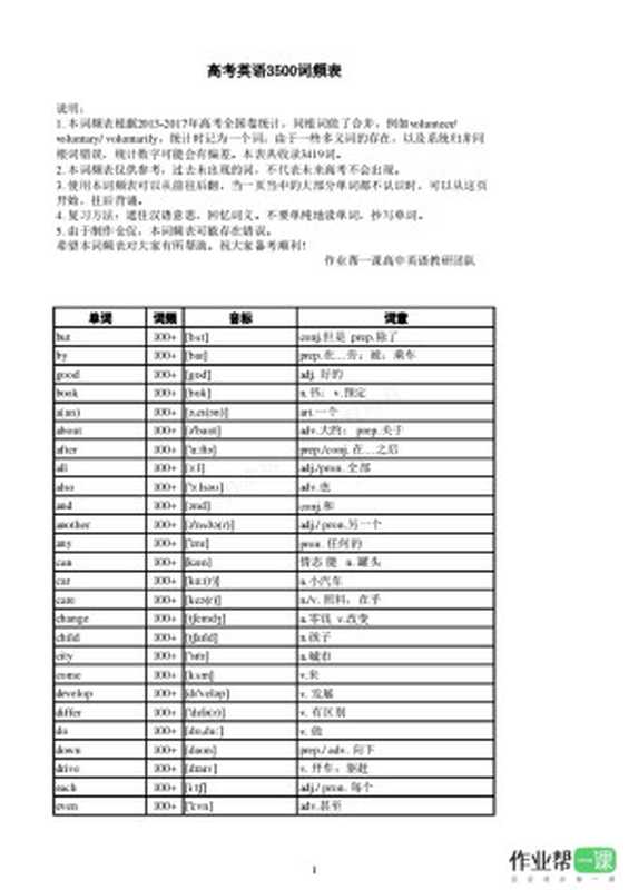 高考英语3500词频表（作业帮一课高中英语教研团队）