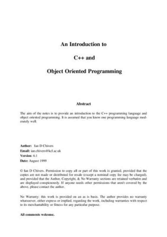 An Introduction to C++ Object Oriented Programming（Ian D. Chivers）（1999）