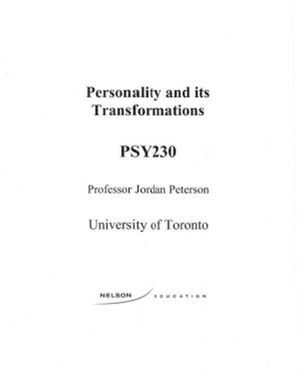 Personality and its Transformations（Jordan B Peterson）