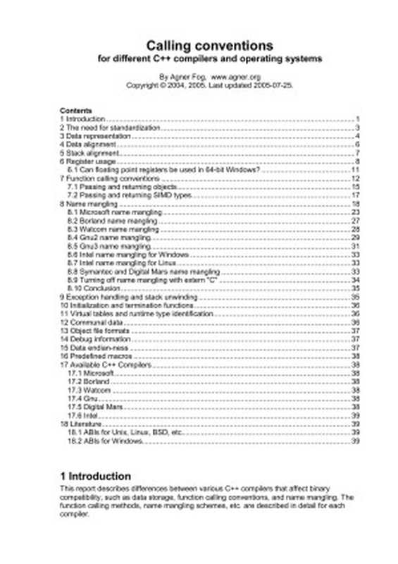 Calling Conventions for Different C++ Compilers and Operating Systems（Agner Fog）