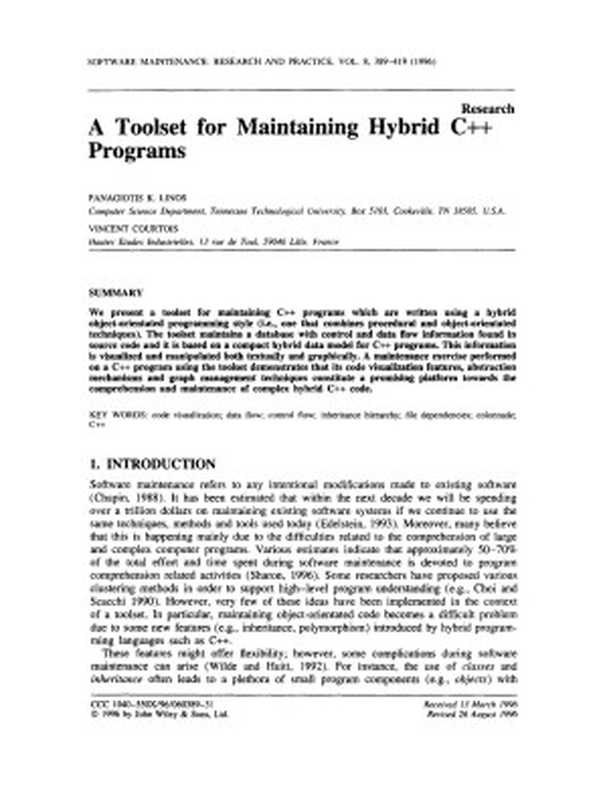 A Toolset for Maintaining Hybrid C++ Programs（Unknown）（2007）