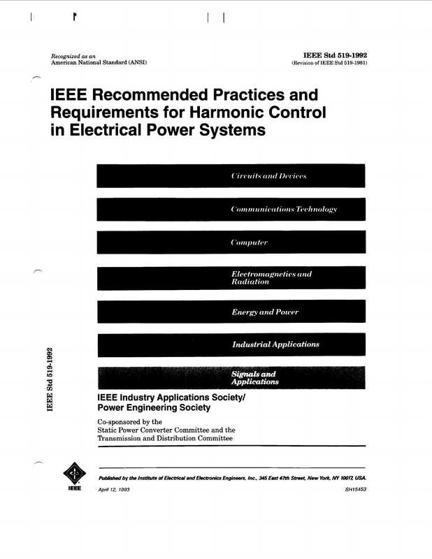 IEEE Std 519-1992 Recommended Practices and Requirements for Harmonic Control in Electrical Power Systems， IEEE Std 519-1992（American National Standards Institute， Ieee Power Engineering Society）（IEEE Standards Office 1993）