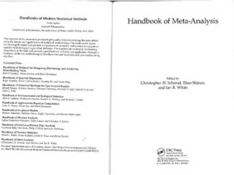 Handbook of Meta-Analysis（Christopher H. Schmid， Theo Stijnen， Ian White）（Chapman and Hall CRC 2020）