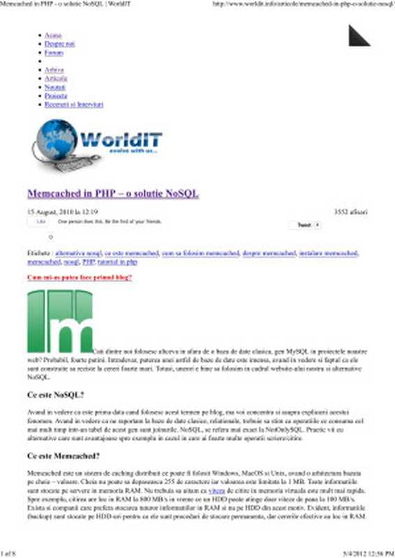 Memcached in PHP - o solutie NoSQL   WorldIT（Gicu）（2012）