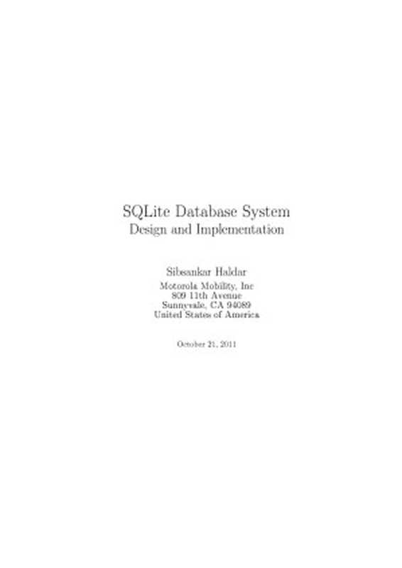 SQLite Database System： Design and Implementation（Sibsankar Haldar）（2017）