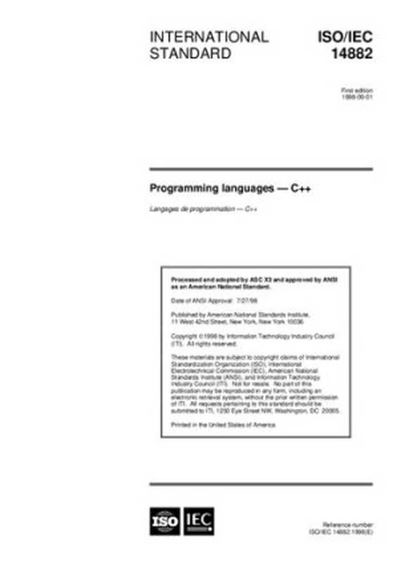 ISO-IEC 14882-1998 Information technology — Programming languages — C++（ISO）（ISO 1998）