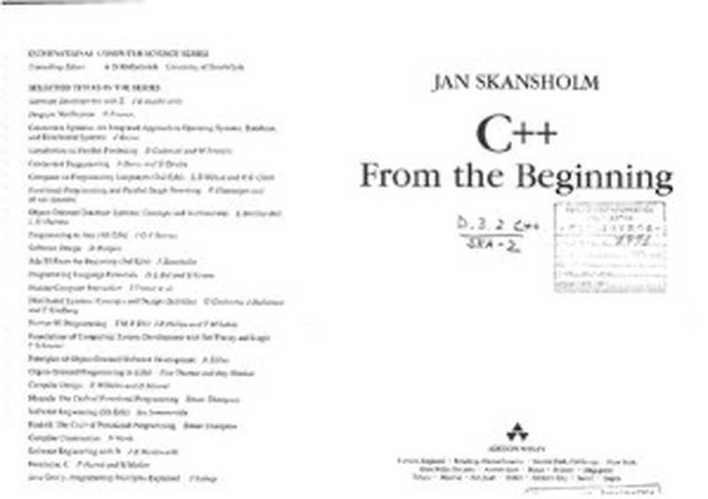 C++ from the Beginning（Jan Skansholm）（Addison Wesley 1997）