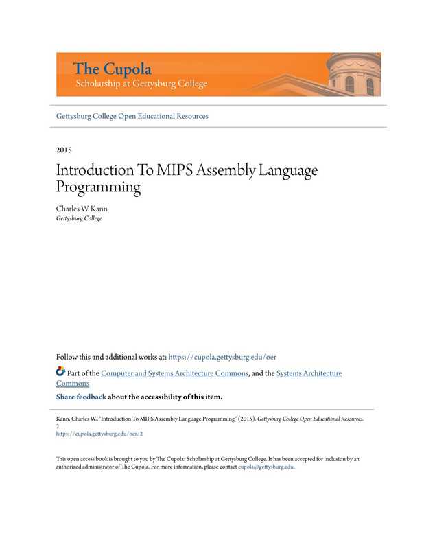 Introduction To MIPS Assembly Language Programming（Charles W. Kann）（2019）