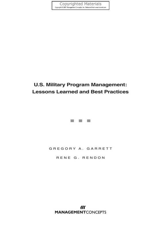 U.S. Military Program Management - Lessons Learned and Best Practices（Garrett， Gregory A.; Rendon， Rene G.）（Management Concepts， Inc. 2007）